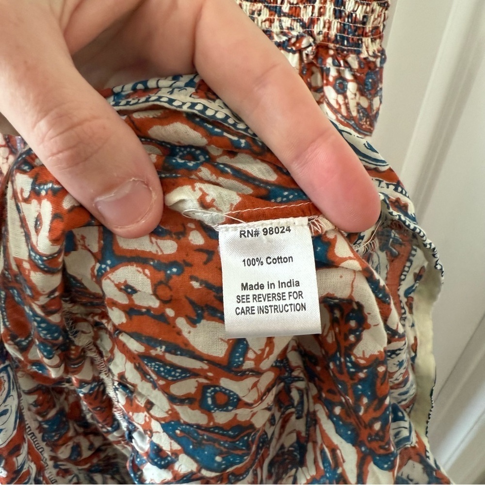 Love The Label Smocked Bust Tiered Maxi Dress in Mable Rust Turquoise Size M - Picture 5 of 5